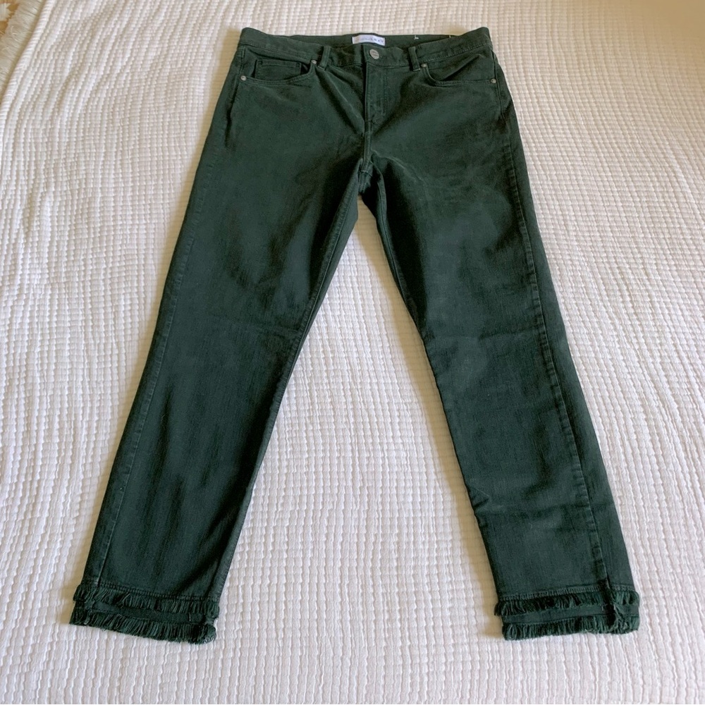 Loft Dark Green Fringe Ankle Jeans Sz 12 Comfy Cute Fall